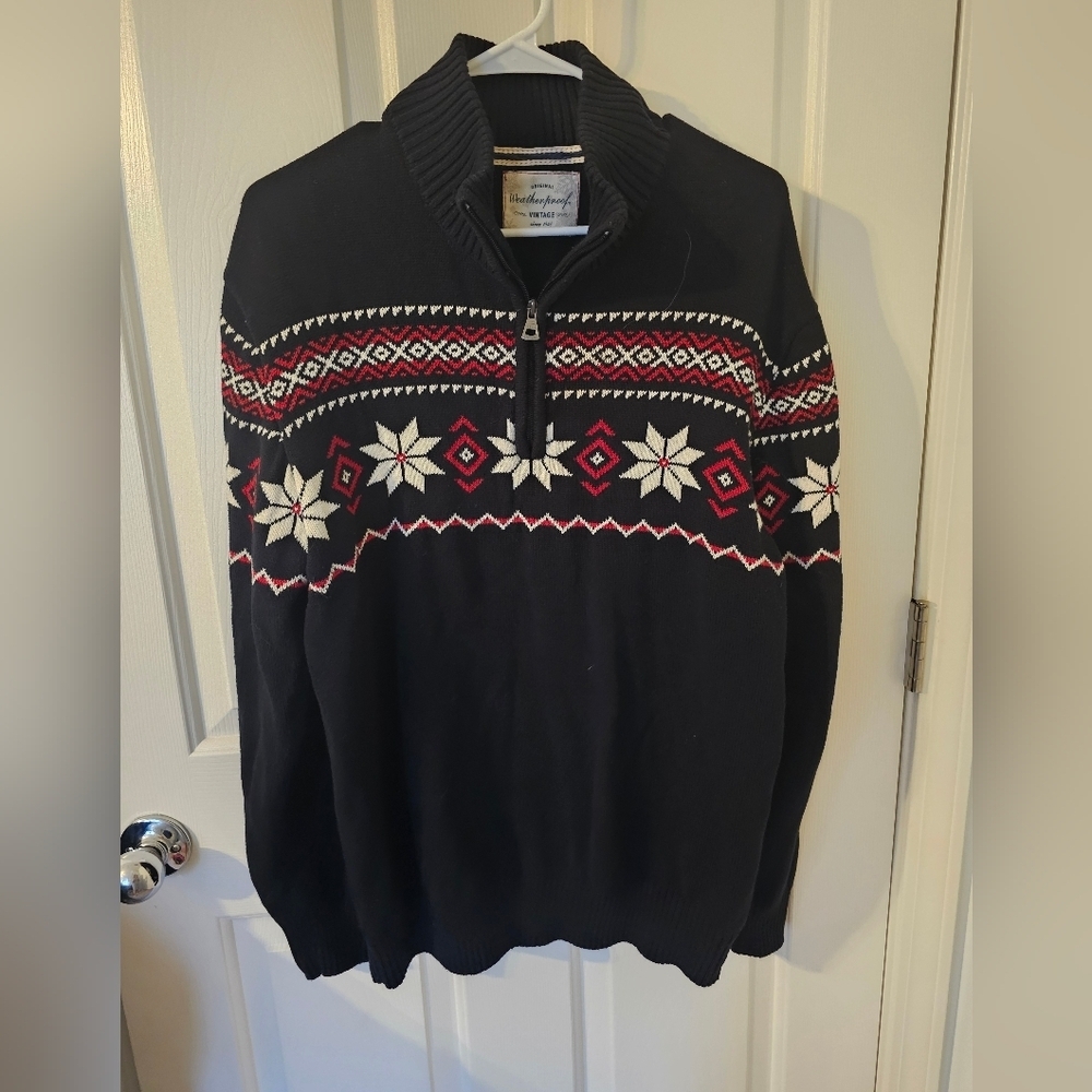 Weatherproof Vintage Men's Holiday Christmas Quarter Zip Sweater Size XL Heavy